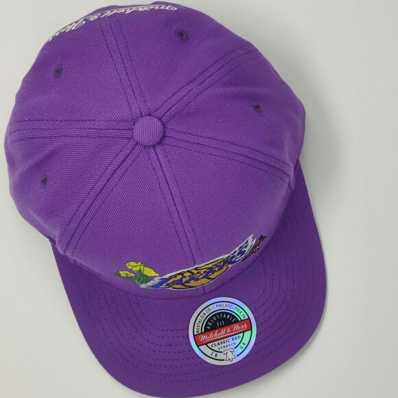 Mitchell & Ness Los Angeles Lakers Classic Cap Flower Butterfly Snapback NWT Hat - Picture 2 of 6